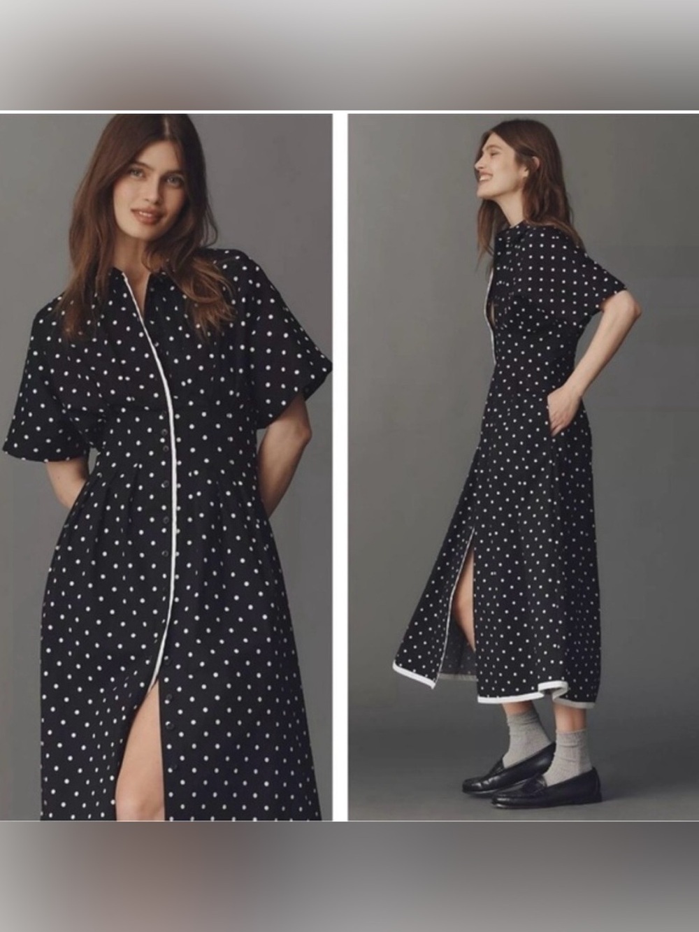 Anthropologie x Exquise Tobie Button-Front Shirt Dress Polka Dot Size Small NWT
